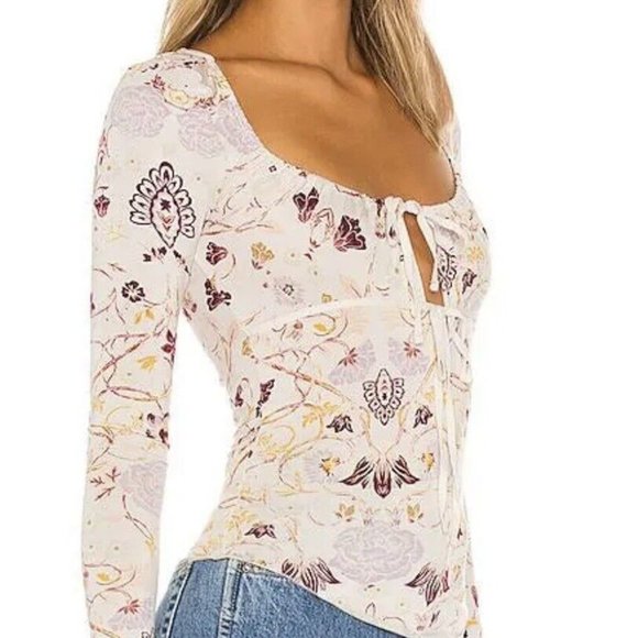 Free People Make It Easy Top in Whats Your Shade XS floral print long sleeve New - Picture 10 of 10
